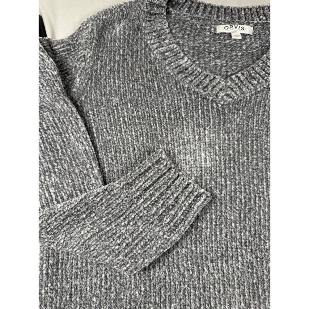Orvis Gray Chenille V Neck Sweater Women’s Large Soft Cozy Pullover - Picture 4 of 15